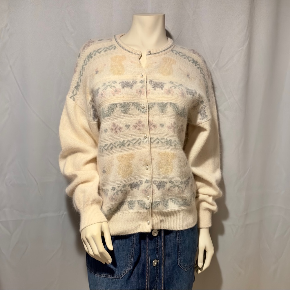 Vintage New Zealand Fair Isle Sweater Angora Lambswool Cardigan Sweater